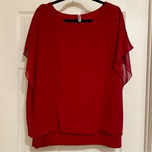 VIISHOW Red Chiffon Blouson Scoop Neck Top, Size 3XL